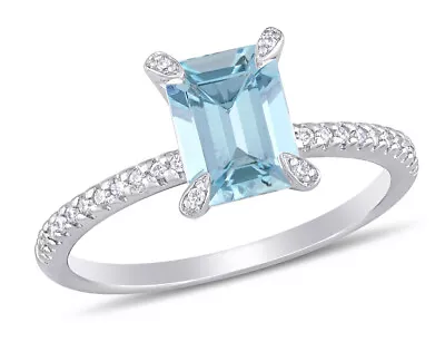 1.90 Carat (ctw) Aquamarine Octagon Ring With Diamonds In 14K White Gold • $579