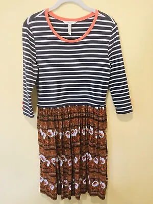 Matilda Jane Women’s L/S Pullover Dress Size Small S Blue Striped Gold Floral • $16.95