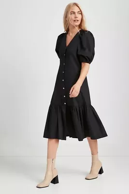 Marcella Poplin Cotton Puff Sleeve A Line Shirt Swing Dress Black Size XL • $70