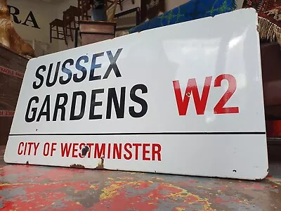 Large 1970s 'Sussex Gardens' Enamel London Street Sign. Salvage/Vintage/Antique • £420