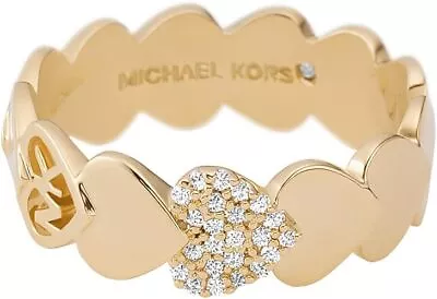 New Michael Kors Gold Tone Heart Shapecrystalslogobrass Ringband - Mkj7985 • $114.99