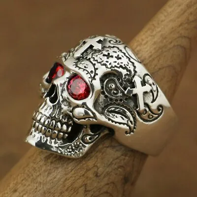 Red CZ Eyes 925 Sterling Silver Skull Ring Mens Biker Punk Gothic Jewelry TA58D • $77.40