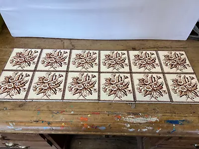 Original English Victorian Tiles Set Of 12 Fireplace / Wash Stand Floral Design • £85
