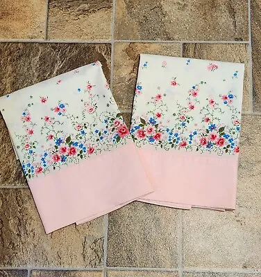 Vintage Pink Floral Feed Sack Pillowcase Pair  • $22