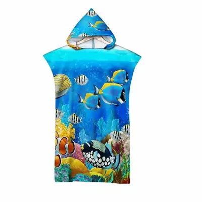 Sea Fish Coral Jellyfish Shark Hooded Poncho Towel Swim Surf Beach Changing Robe • £21.59