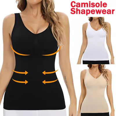 Womens Cami Tank Tops Camisole With Built In Padded Bra Vest Compression Shaper • £6.99