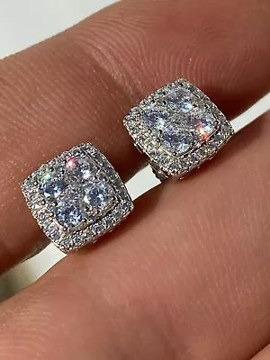 Real Solid 925 Sterling Silver Iced CZ Hip Hop Earrings Studs Square ICY Mens • $28.42