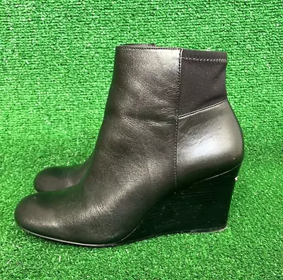 Michael Kors Women's Bromley Wedge Ankle Boot Bootie Black Leather SZ 8.5M • $66.99