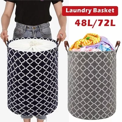 48L Freestanding Laundry Hamper With Lid Collapsible Cotton Linen Storage Basket • £1.99