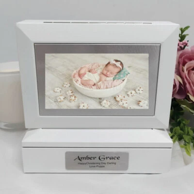 $45 • Buy Christening Photo Keepsake Trinket Box - White - Made To Order Custom Gift
