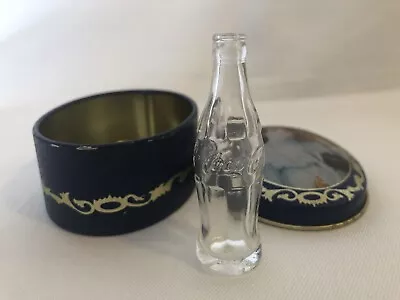 VINTAGE MINI COCA COLA GLASS BOTTLE W/out CAP 2-1/2” And Oval Tin Can Coca Cola • $22.50