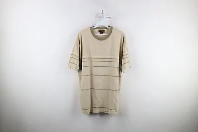 Vintage 90s Gotcha Mens Large Faded Spell Out Striped Short Sleeve T-Shirt Beige • $39.95