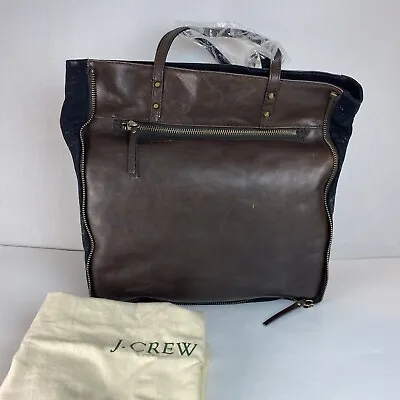 J Crew Brimfield Brown Leather Shoulder Bag Tote Expandable NWT • $58.80