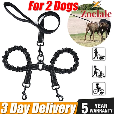 $14.79 • Buy Double Dog Coupler Twin Lead 2 Way Strap Two Pet Dogs Walking Leash Safety Leash