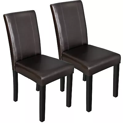 2 Set Brown Chairs Kitchen Formal Elegant Leather Design Dining Parson Room • $73.58