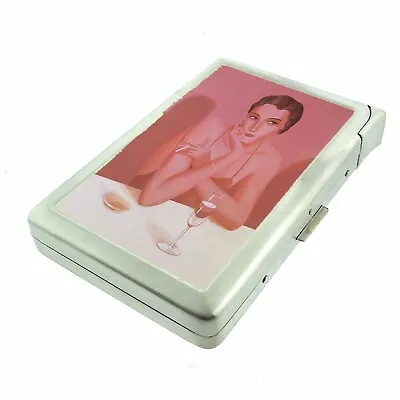 Vintage Smoking Woman C2 Cigarette Case With Built In Lighter Metal Wallet • $19.95