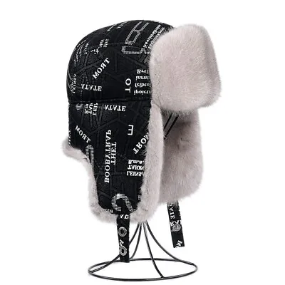 Unisex Real Mink Fur Leather Bomber Hat Ushanka Cap Trapper Earflaps Windproof • $119.99