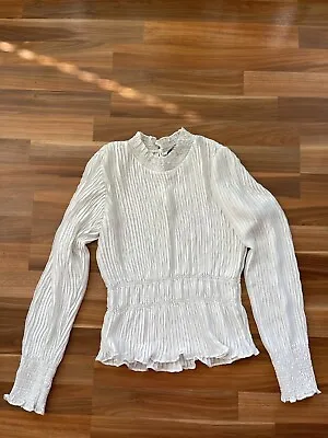 $10 • Buy Zara White Pleated Blouse Top S Miyake Victorian Bridgeton 10 