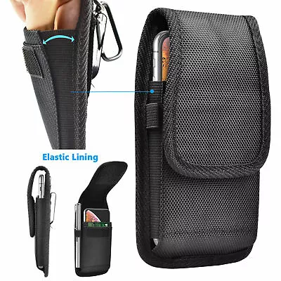 Vertical Cell Phone Holster Belt Clip Pouch Rugged Nylon Wallet Case Card Holder • $8.79