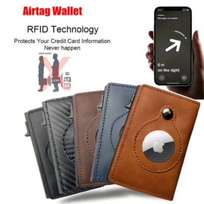 $18.49 • Buy PU Leather Airtag Wallet Bag Card Holder Smart Anti-lost Protective Cover RFID*