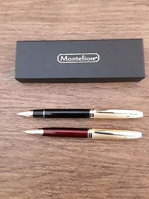 Montefiore Gold/Maroon Ballpoint And Gold/Black Rollerball Pen Set In Gift Box. • $12.99