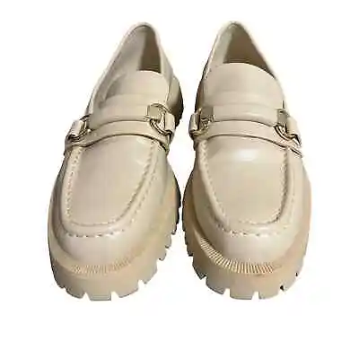 Zara Womens Shoes Size 7.5 Lug Sole Buckle Platform Loafers Beige Chunky Heels  • $60