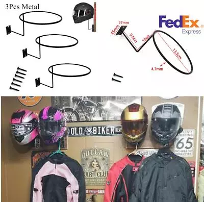 3x Black Motorcycle Helmet Holder Hook Jacket Bag Display Wall Mount Hanger Rack • $21.89