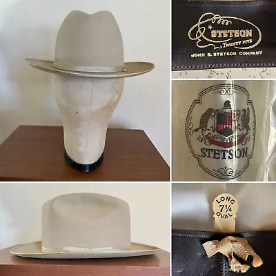 1950s 60s Stetson TWENTY FIVE OPEN ROAD 7 1/4 LONG OVAL Hat Fedora Cowboy Vtg • $400