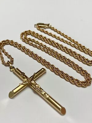 Men's Large Vintage Religious 14k Gold Crucifix Cross Pendant Necklace 14k Chain • $825