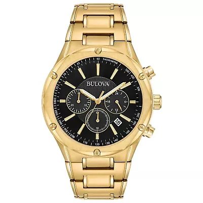 Bulova Men's Quartz Chronograph Date Indicator Gold-Tone 43mm Watch 97B161 • $216.99