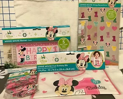 Disney Baby - MINNIE MOUSE 1st First Birthday Party Decorations And Bibs - New  • $5