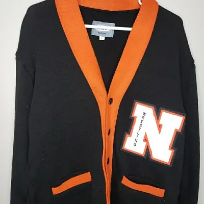 VARSITY Letterman Sweater Letter N Wrestling Black Orange Size Small • $23.99