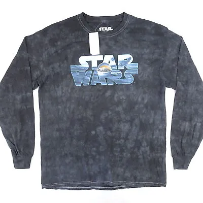 Star Wars Mandalorian Baby Yoda Dyed Gray Black Large Light Tee Sweater Mens New • $7.20