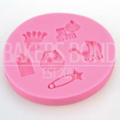 6 Baby Christening Shaped Silicone Mould Newborn Chocolate Cake Baking Icing Ice • £5.90