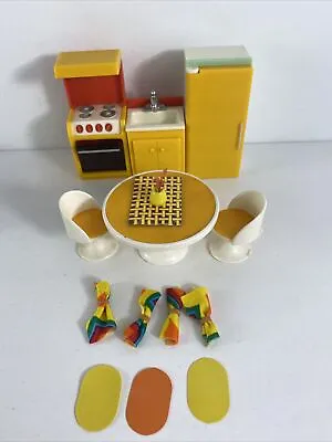 Fisher Price Kitchen Set Vintage Dollhouse 70s Appliances Table Chairs Extras • $58.50