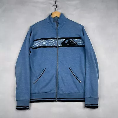 Vintage Quicksilver Sweater Mens Small Blue Zip Logo Y2K Grunge Surf Mock Neck • $20.88