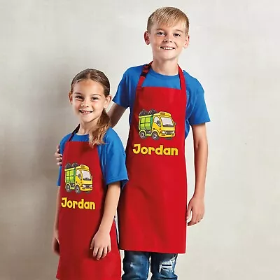 Personalised Any Name Garbage Truck Waterproof Kids Apron Craft Bake Cook Unisex • £14.29