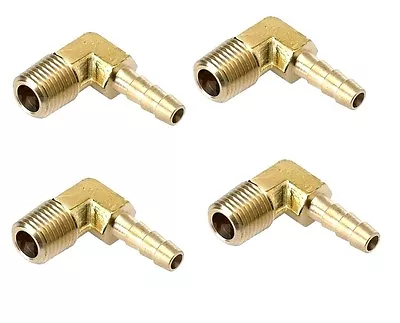 4X  90 Deg 1/4 In Hose Barb X 1/4  NPT Threaded Brass Elbow Fitting Yellow Water • $15.44