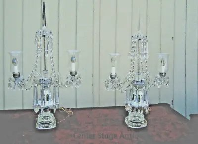 61186 Pair HAND MADE  Candelabra Crystal Table Lamps • $425