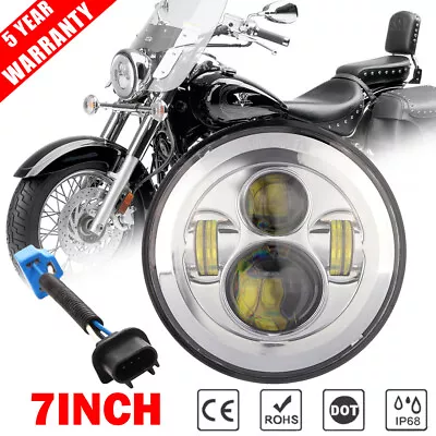 $38.99 • Buy 7  Inch LED Chrome Headlight High-Low Beam For Yamaha V-Star XVS 650 950 1100