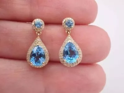 Women's Gift Lab-Created Topaz & Diamond Drop Earrings 14K Gold Plated Silver • $116