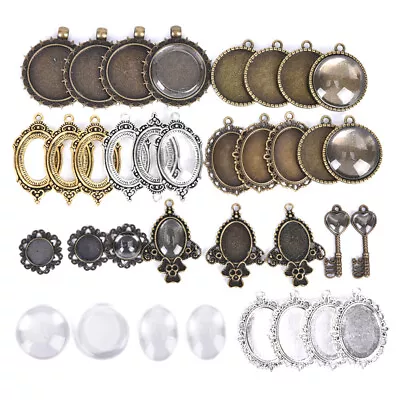 £5.09 • Buy Cabochon Base Pendant Sets Trays Bezel Blank Glass Cover DIY Jewelry MakingA#;~