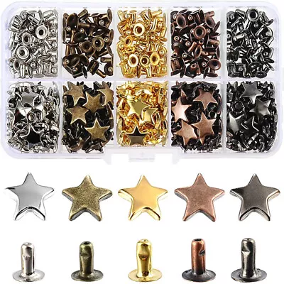 200Pcs Leather Rivets Star Cap Rivet Tubular Metal Studs Belt Repair DIY Crafts • $20.50