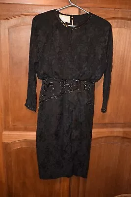 Vintage Dress Beaded Silk Goth 8 Spenser Jeremy Cocktail Party Black Festival • $30.82