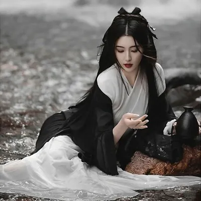 Black Wuxia Robe Unisex Men Women Hanfu Traditional Dress Fairy Ancient Chinese  • $18.99