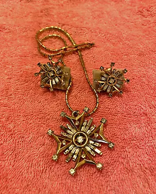 Trifari Vintage Starburst Maltese Cross Rhinestone Necklace + Earrings • $150