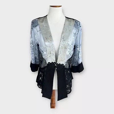 Vintage Violet Key Womens Blue Silk Oriental Kimono Blouse Top SZ M 90s • $39.95