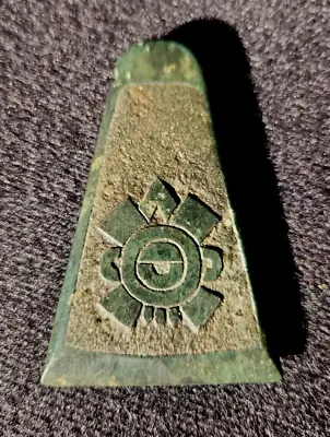 Pre Columbian Aztec OLLIN GLYPH Jade Pendant Mexico Maya Green Ritual Stone • $18
