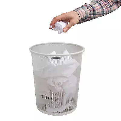 White Metal Mesh Trash Can 16.65L 4.4 Gal Office Room Waste Paper Round Basket • $24.83