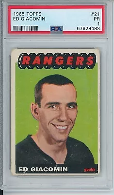 1965 / 1966 Topps #21 Ed Giacomin RC HOF PSA 1 PSA New York Rangers • $180